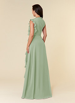 Azazie Narine Abiti per la Madre della Sposa Abito A-Line in Chiffon con Scollo Alto a Pieghe Verde Salvia image4