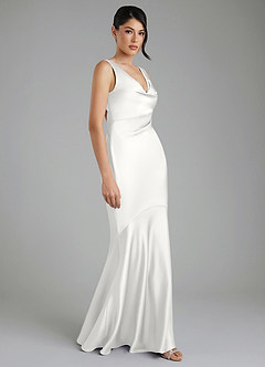 Azazie Monica Bridesmaid Dresses White Mermaid Pleated Stretch Satin Dress image7