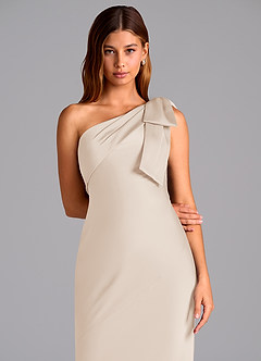 Azazie Yuanna Bridesmaid Dresses White Alabaster Mermaid One Shoulder Stretch Satin Dress image7