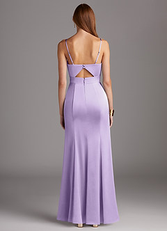 Azazie Shania Bridesmaid Dresses Lilac Sheath V-Neck Pleated Stretch Satin Dress image2