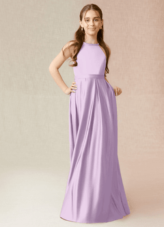 Azazie Arianthe Junior Frosted Lilac A-Line with Pockets Stretch Satin Dress image4