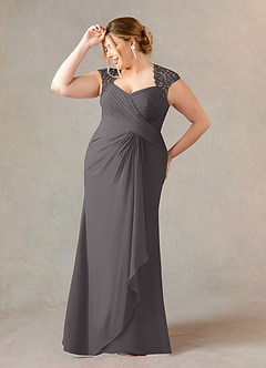 Azazie Birdie Abiti per la Madre della Sposa Abito A-Line in Chiffon con Scollo Queen Anne e Paillettes Grigio Acciaio image9