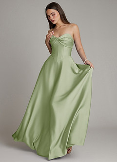 Azazie Meleena Bridesmaid Dresses Dusty Sage A-Line Strapless Stretch Satin Dress image5