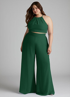 Azazie Kenzi Bridesmaid Dresses Dark Green Pleated Chiffon Jumpsuit image8