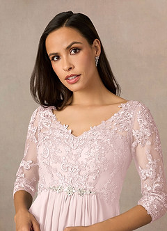 Azazie Hayek Final Sale Agave A-Line V-Neck Lace Chiffon Dress image3
