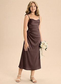 Azazie Mai Junior Abito Tubino in Raso Elasticizzato Plissettato Ganache image5