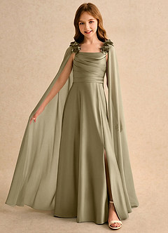 Azazie Rosita Girls Formal Flower Girl Klänningar Klänning A-Line i Stretch Satin Plisserad image3