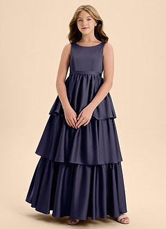 Azazie Meadowyn Junior Abito A-Line in Raso Elasticizzato Fiocco Stormy image1