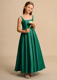 Azazie Mochi Girl vestidos de niña de las flores Vestido de Esmeralda de Satin Mate de Princesa con Plisado image4