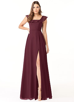 Azazie Jinny Abiti da Damigella Abito A-Line in Chiffon con Scollo Quadrato e Increspature Cabernet image1