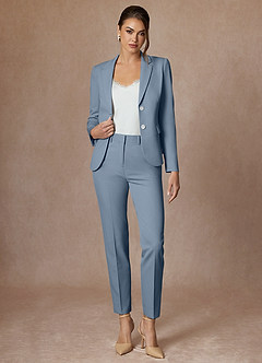front Whitney Dusty Blue Structured Stretch Full Length Dress Pants