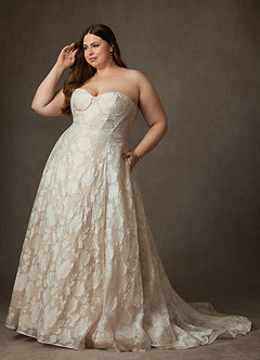 Azazie Meadow Wedding Dresses Diamond White Champagne Ball-Gown Strapless Floral Burnout Jacquard Dress image15