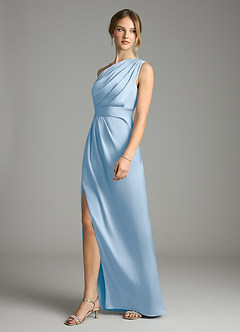 Azazie Emorie Vendita Finale Abito Tubino in Raso Elasticizzato Monospalla Dusty Blue image3