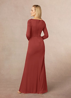 Azazie Risa Mother of the Bride Dresses Terracotta Mermaid V-Neck Pleated Mesh Dress image3