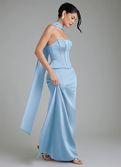 Azazie River Robes de demoiselle d'honneur Robe Fourreau Convertible en Satin extensible Corset Poudre Bleue image13