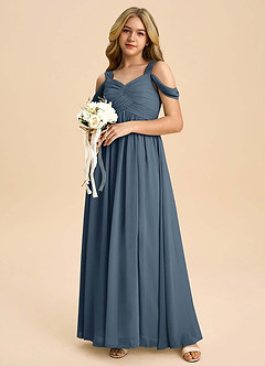 Azazie Lianne Junior Neptune A-Line Off the Shoulder Chiffon Dress image1