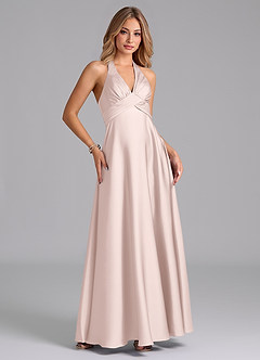 Azazie Tessie Bridesmaid Dresses Blushing Pink A-Line Pleated Stretch Satin Dress image5