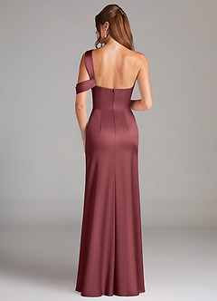 Azazie Wynter Bridesmaid Dresses Merlot Sheath Off the Shoulder Stretch Satin Dress image2