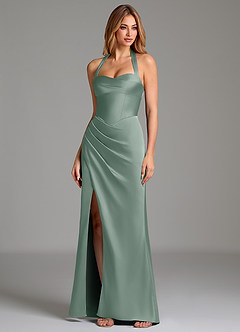 Azazie Serenity At-home Try On Dresses Dusty Sage Mermaid Sweetheart Neckline Stretch Satin Dress image4