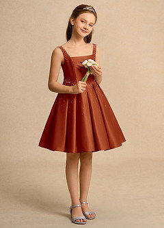 Azazie Jello Flower Girl Dresses Paprika Ball-Gown Pleated Matte Satin Dress image4