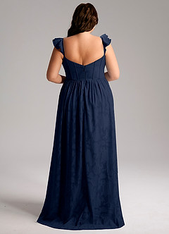 Azazie Denisse Bridesmaid Dresses Dark Navy A-Line Ruched Floral Burnout Dress image8