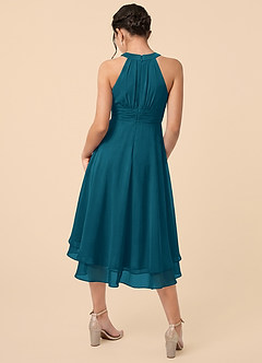 Azazie Linna Junior Ink Blue A-Line Pleated Chiffon Dress image2