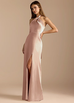 Azazie Tracie Bridesmaid Dresses English Rose A-Line Pleated Metallic Satin Dress image4