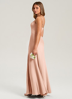 Azazie Lidia Bridesmaid Dresses Rose Gold Mermaid Side Slit Stretch Satin Dress image7