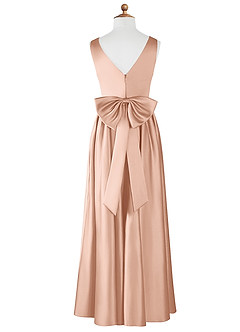 Azazie Hathaway Junior Vestido de Oro Rosa de Satén Elástico de Corte En A con Lazo image6