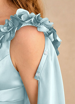 Azazie Rosita Girls Formal vestidos de niña de las flores Vestido Azul Nube de Satén Elástico de Línea A con Plisado image6