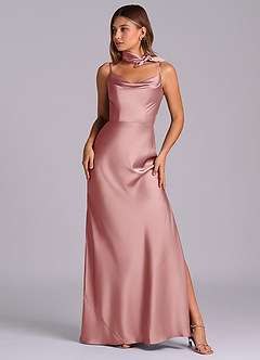 Azazie Yazmine Final Sale Dusty Rose Mermaid Pleated Stretch Satin Dress image1