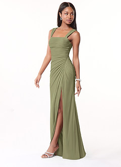 Azazie Jesaphine Bridesmaid Dresses Pistachio Sheath Ruched Mesh Dress image3