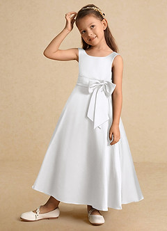 Azazie Lindy Flower Girl Dresses White A-Line Pleated Matte Satin Dress image4