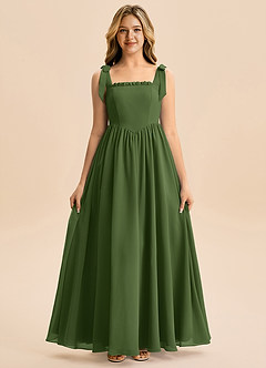 Azazie Delia Junior Abito A-Line in Chiffon Fiocco Oliva image5