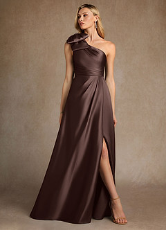 Azazie Easton Mother of the Bride Dresses Ganache A-Line One Shoulder Stretch Satin Dress image4