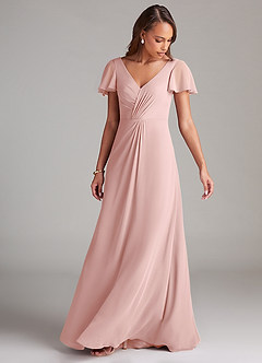 Azazie Soren Bridesmaid Dresses Powder Pink A-Line Ruched Chiffon Dress image9