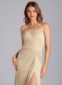 Azazie Mariya Bridesmaid Dresses Champagne Mermaid Strapless Mesh Dress image2