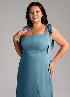 Azazie Frostine Bridesmaid Dresses Bermuda A-Line Bow Stretch Satin Dress image12