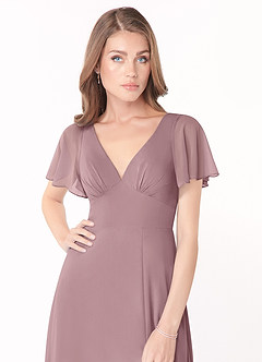 Azazie Kimber Bridesmaid Dresses Dusty Rose A-Line Flounce Sleeve Chiffon Dress image5