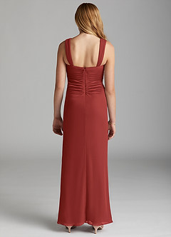 Azazie Jesaphine Junior Rust Sheath Pleated Mesh Dress image4