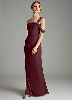 Azazie Tati Bridesmaid Dresses Cabernet Sheath Off the Shoulder Mesh Dress image4
