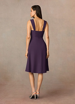 Azazie Olivia At-home Try On Dresses Plum A-Line Square Neckline Pleated Chiffon Dress image5