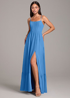 Azazie Kailee Bridesmaid Dresses Blue Jay A-Line with Pockets Chiffon Dress image5