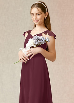 Azazie Everett Junior Vestido de Cabernet de Gasa de Corte En A image6