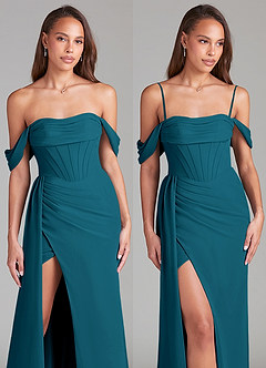 Azazie Amyra Vestidos de damas de honor Vestido de Azul Tinta de Gasa de Corte Recto Convertible con Vestidos sin tirantes image9