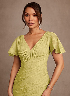 Azazie Jolene Mother of the Bride Dresses Canary Mermaid Pleated Floral Burnout Dress image5