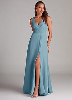 Azazie Nelly Bridesmaid Dresses Moody Blue A-Line Pleated Chiffon Dress image1