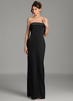 Azazie Phoenyx Bridesmaid Dresses Black Sheath Strapless Stretch Satin Dress image3