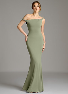 Azazie Shantal Bridesmaid Dresses Pistachio Mermaid Off the Shoulder Premium Stretch Jersey Dress image1
