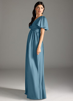 Azazie Verna Maternity Bridesmaid Dresses A-Line Ruched Stretch Satin Floor-Length Dress image7